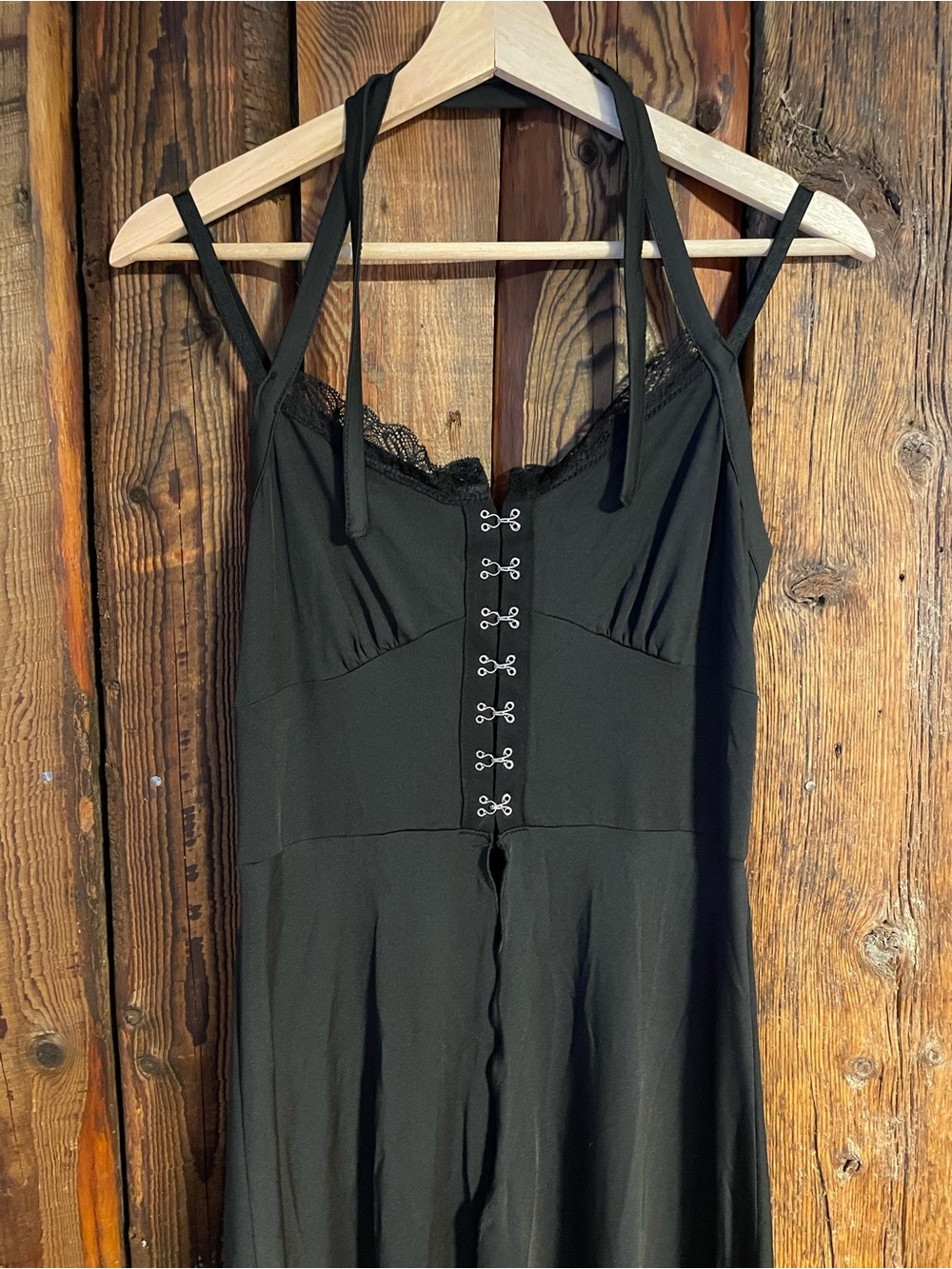Black Lace-Trim Hook & Eye Gothic Top